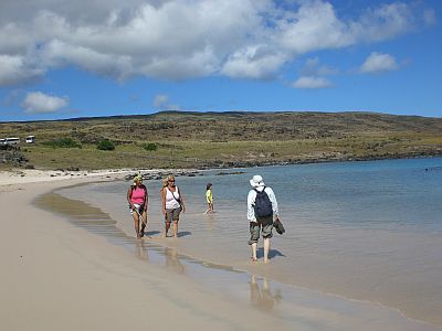 On the white sandy beach Anakena - Easter Island